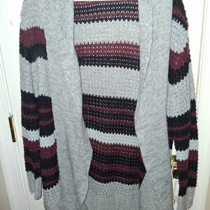 Bobbie Brooks Gray and Burgundy Knit Cardigan